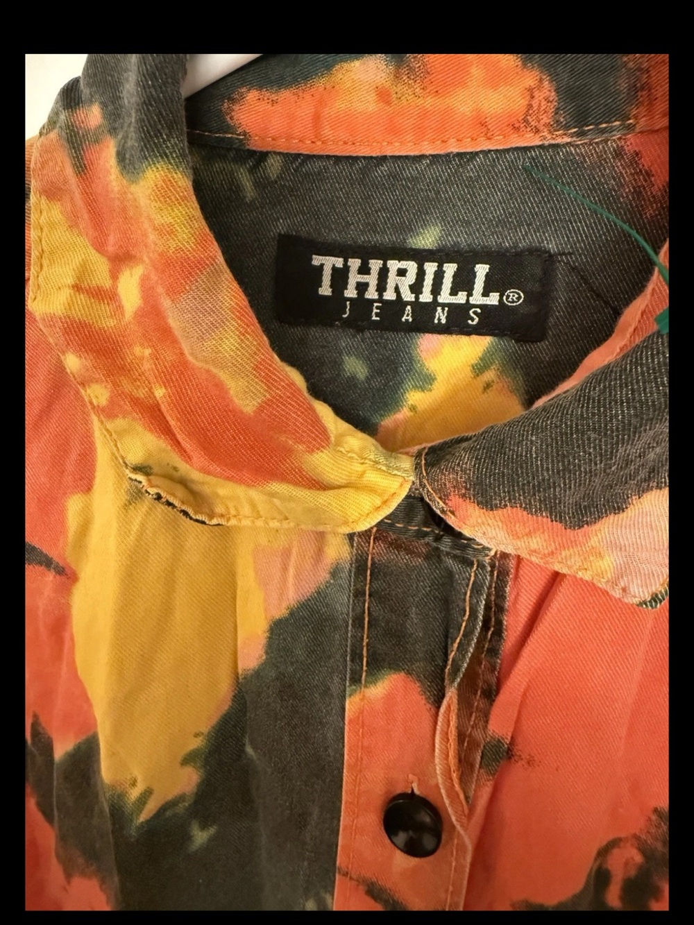 Thrill Jeans Hi Low Tie-Dyed Button Up Shirt Duster XL Destroyed Colorful Cotton - Picture 3 of 13